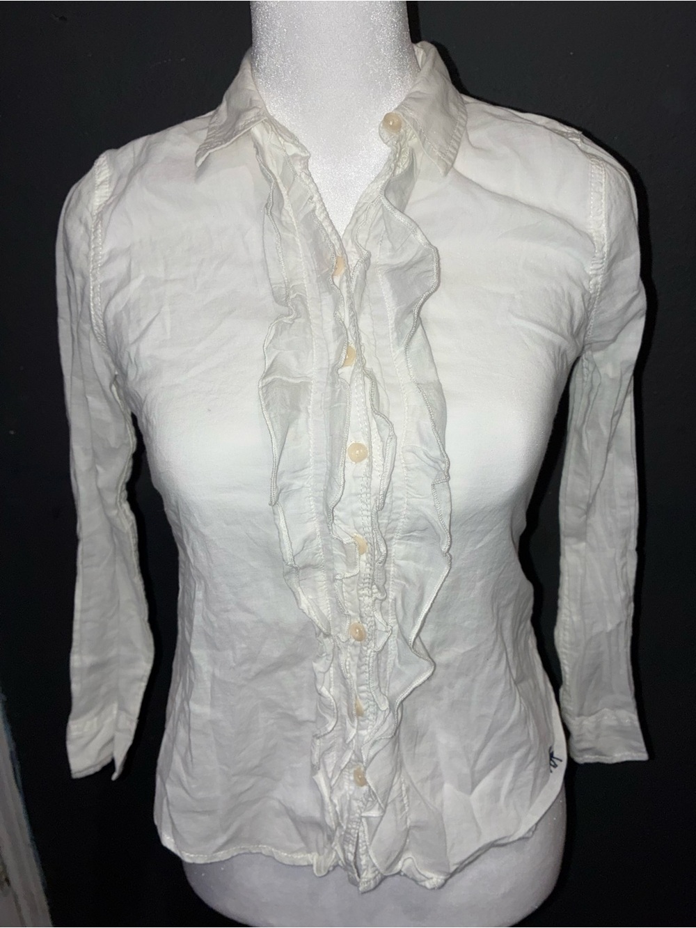 Abercrombie & Fitch White Ruffled Button-Down Shirt